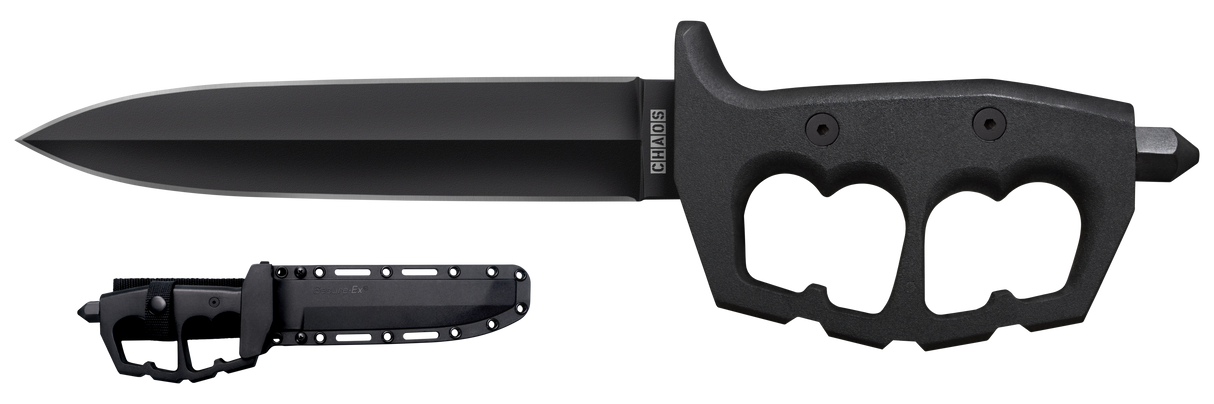 Cold Steel CS80NTP Chaos Double Edge 7.50" Fixed Plain Black SK-5 High Carbon Blade/Black w/ "D" Ring Guards Aluminum Handle