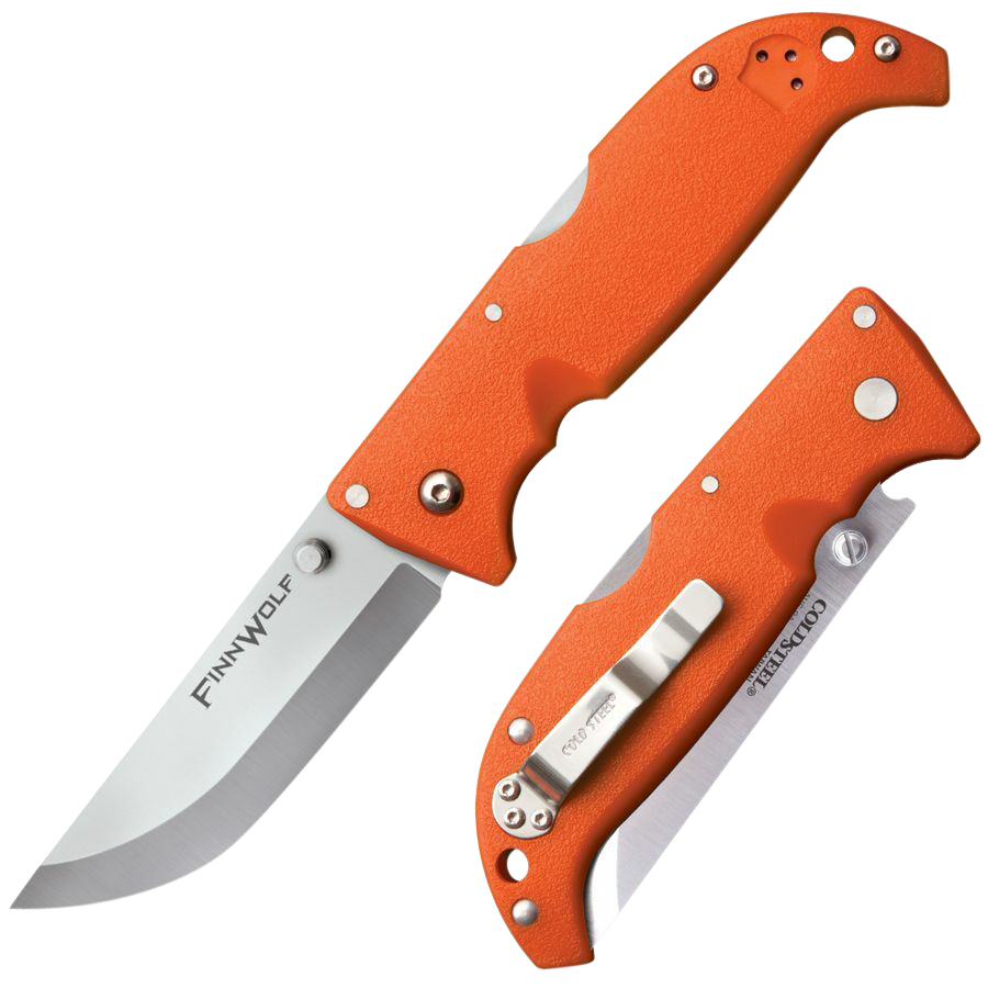 Cold Steel CS20NPJ Finn Wolf 3.50" Folding Straight Back Plain Satin Polished AUS-8A SS Blade/Blaze Orange Griv-Ex Handle Includes Pocket Clip