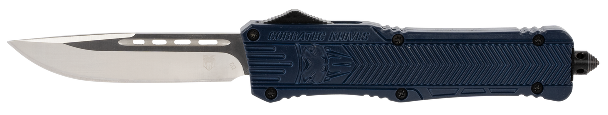 CobraTec Knives LNYCCTK1LDNS CTK-1Large 3.75" OTF Drop Point Plain D2 Steel Blade/NYPD Blue Aluminum Handle Features Glass Breaker Includes Pocket Clip