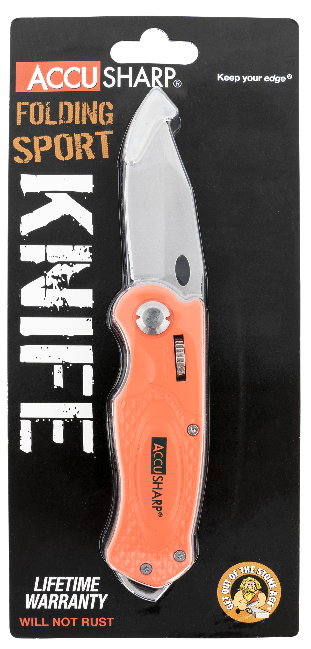 AccuSharp 709C Sport3" Folding Plain Stainless Steel Blade/Blaze Orange Anodized Aluminum Handle Includes Belt Clip