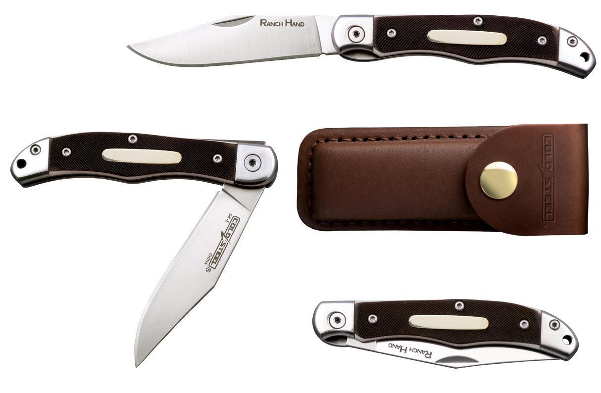 Cold Steel CSFL3RB Ranch Hand3" Folding Clip Point Plain SK-5 Steel Blade/Brown w/Polished Bolsters Faux Sawed Bone Handle Features Lanyard Hole