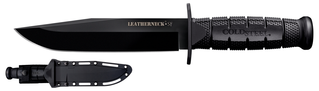 Cold Steel CS39LSFC Leatherneck Semper-Fi 6.75" Fixed Clip Point Plain Black Matte Powder Coat D2 Steel Blade/5" Black Deep Checkered w/Double Quillon Guard Griv-Ex Handle Includes Belt Loop/Sheath