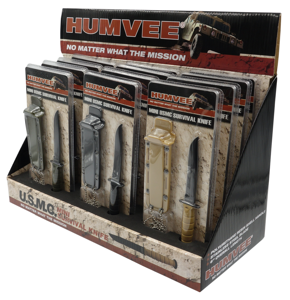 Humvee Adventure Gear HMVDBUSMC Humvee Combat Knife Display 3.5" USMC Combat Knife Display