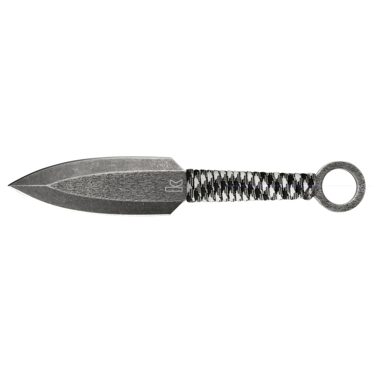 Kershaw 1747BW Ion Throwing Knives 4.50" Fixed Spear Point Plain Black Oxide Stonewashed 3Cr13MoV SS Blade Black/White w/Finger Ring Paracord Wrapped Carbon Steel Handle Includes Sheath Set of 3