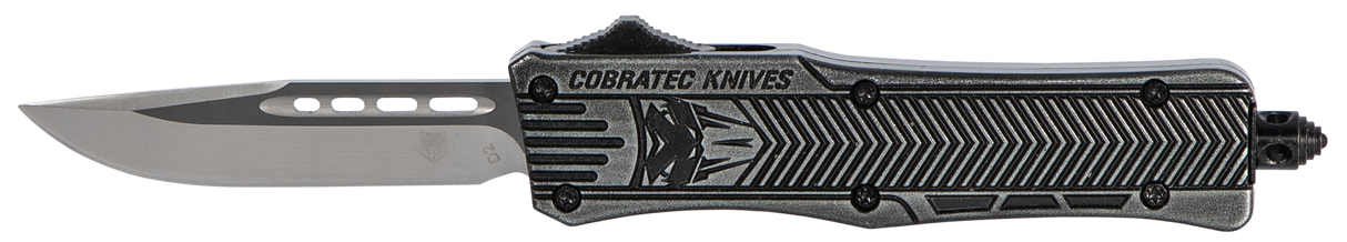 CobraTec Knives SSWCTK1SDNS CTK-1Small 2.75" OTF Drop Point Plain D2 Steel Blade/Black Stonewashed Aluminum Handle Features Glass Breaker Includes Pocket Clip