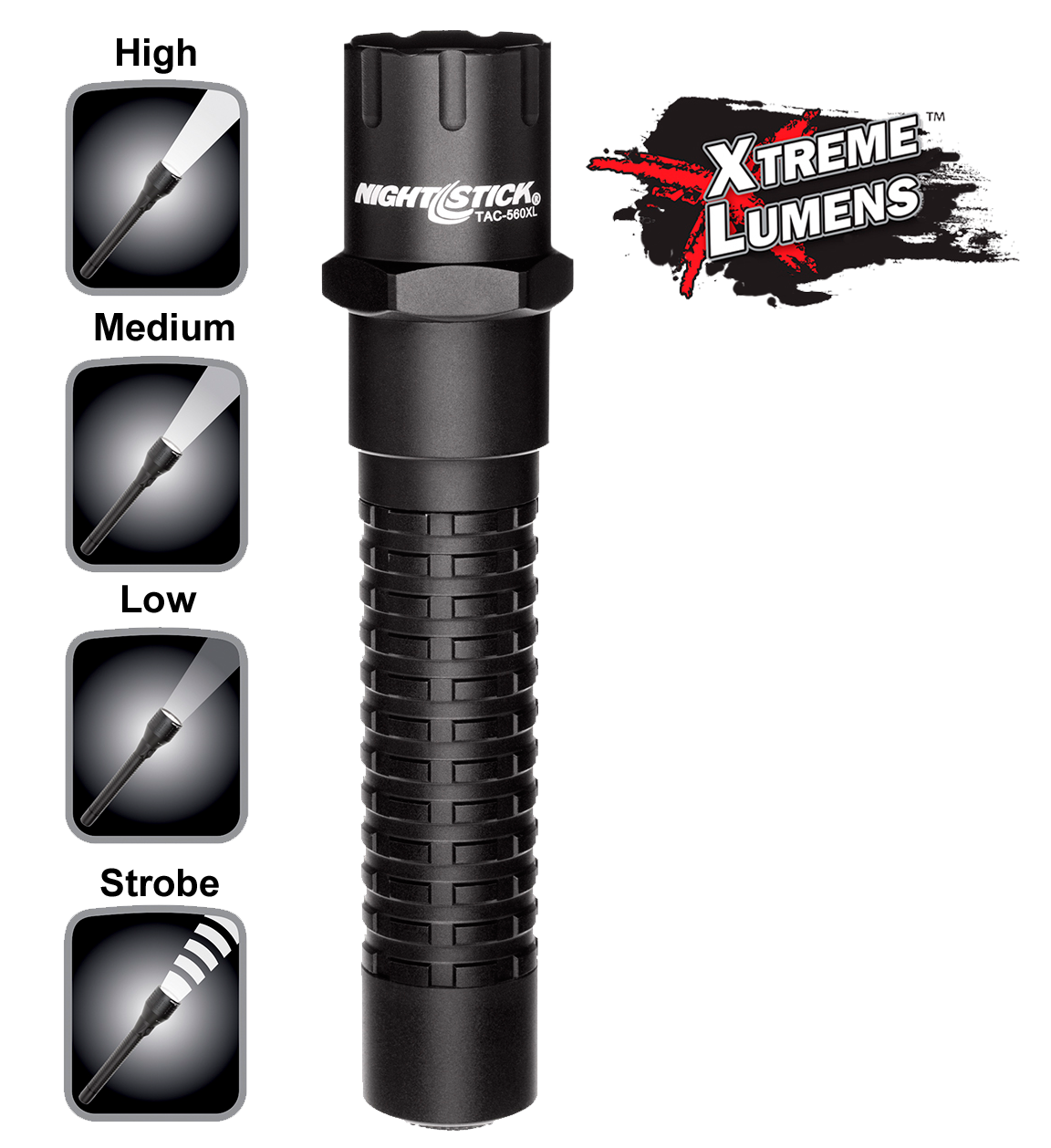 Nightstick TAC560XL TAC-560XL Multi-Function Black Anodized Aluminum White LED 140/350/800 Lumens 205 Meters Range