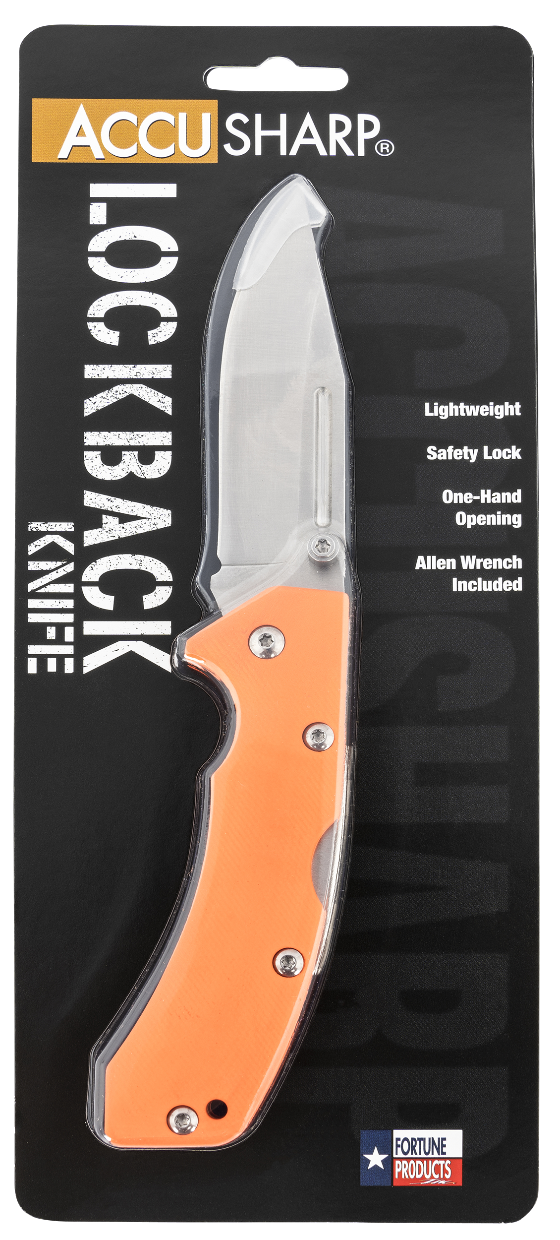 AccuSharp 712C Lockback3" Folding Clip Point Plain Stainless Steel Blade/Blaze Orange G10 Handle Includes Allen Wrench