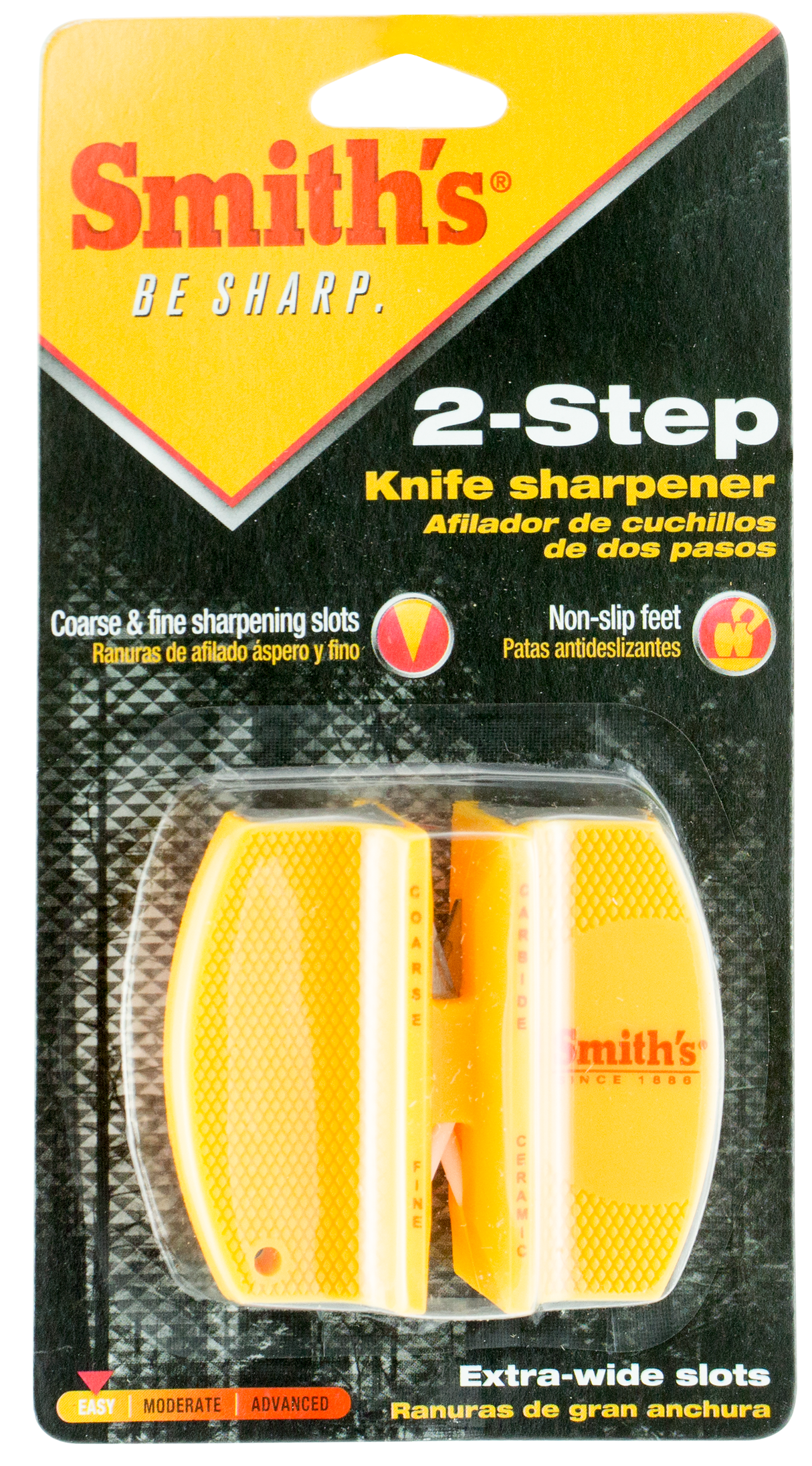 Smiths Products CCKS Knife Sharpener 2-Step Fine, Coarse Carbide, Ceramic Sharpener Rubber Handle Yellow