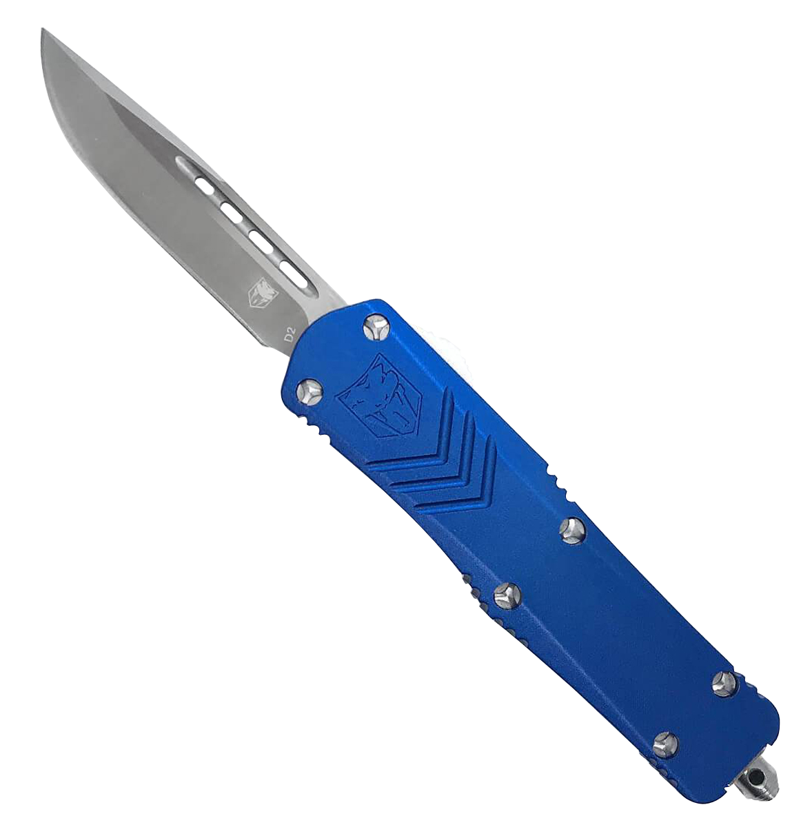CobraTec Knives SBLUFSXSDNS FS-XSmall 2.50" OTF Drop Point Plain D2 Steel Blade/Blue Anodized Aluminum Handle Features Glass Breaker Includes Pocket Clip