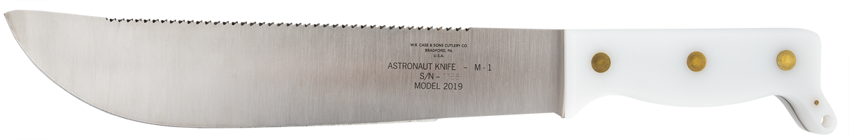 Case 12019 Astronaut M-1 Commemorative 11.75" Fixed Machete Plain/Saw As-Ground High Carbon Steel Blade/Smooth White Synthetic Handle