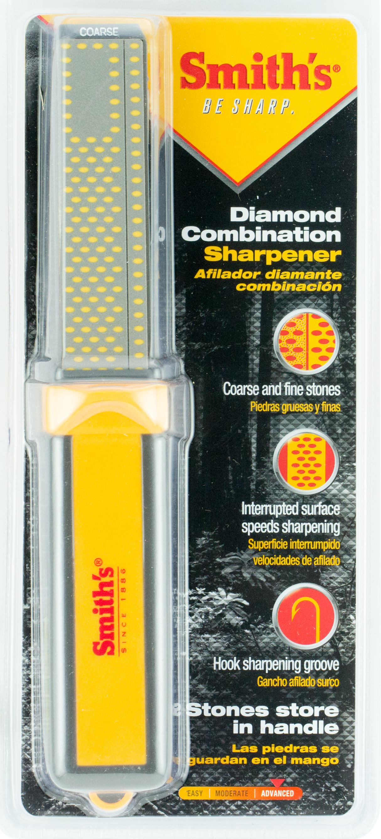 Smiths Products DCS4 Diamond Combination Sharpener Hand Held 4" Fine, Coarse Diamond Sharpener Rubber Handle Yellow