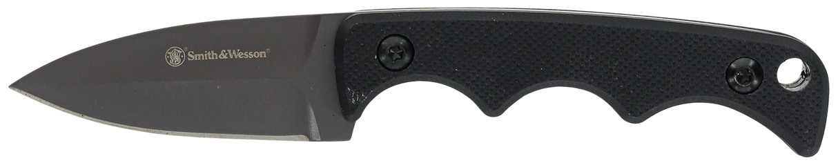 Smith & Wesson Knives 1193156 H.R.T. Neck Knife Fixed Spear Point/Plain Titanium Nitride Coated 8Cr13MoV SS Blade/Black G10 Handle Includes Sheath