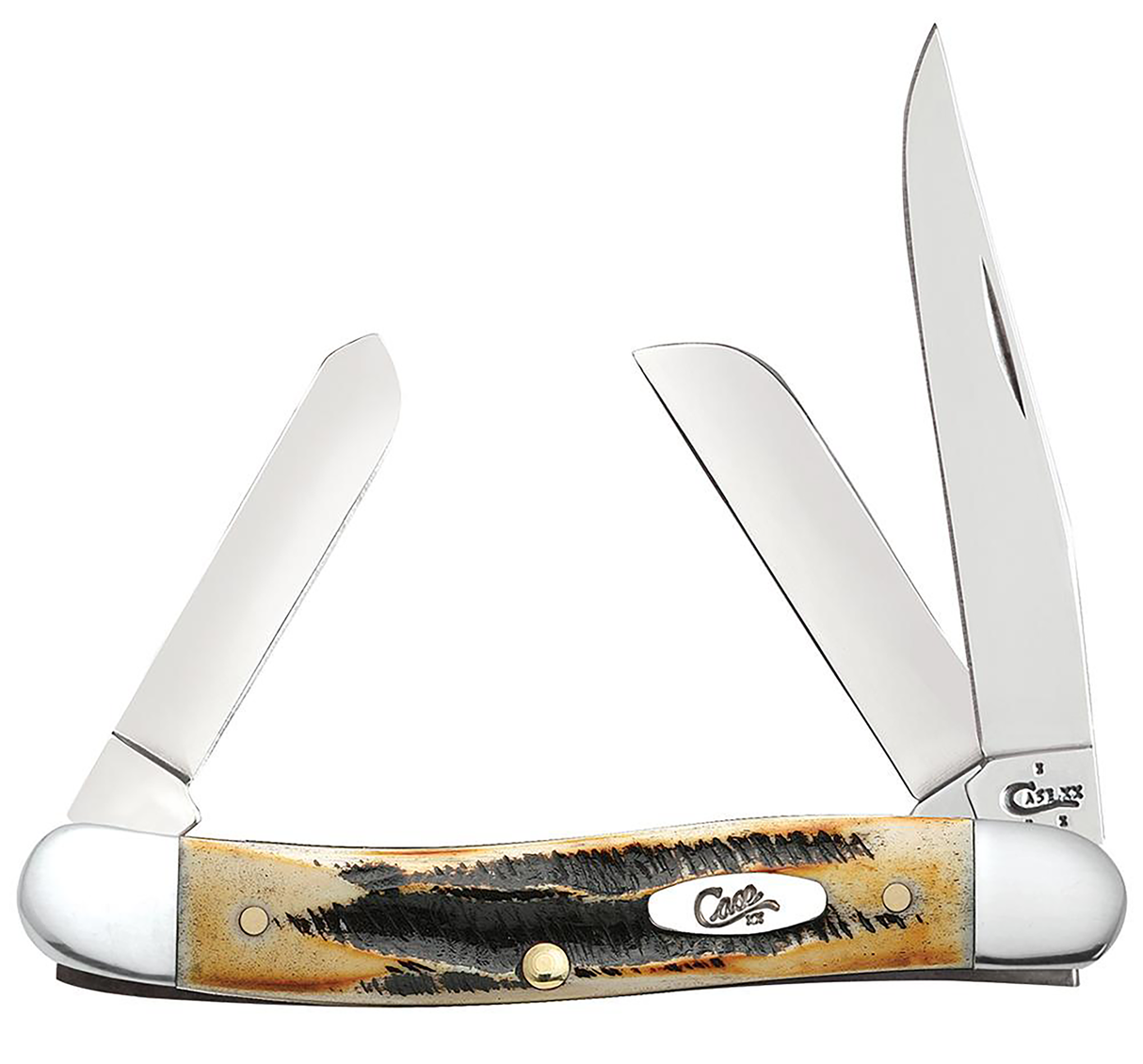 Case 03578 StockmanMedium 2.57"/1.88"/1.71" Folding Clip/Sheepsfoot/Spey Plain Mirror Polished Tru-Sharp SS Blade/Brown Jigged 6.5 BoneStag Handle