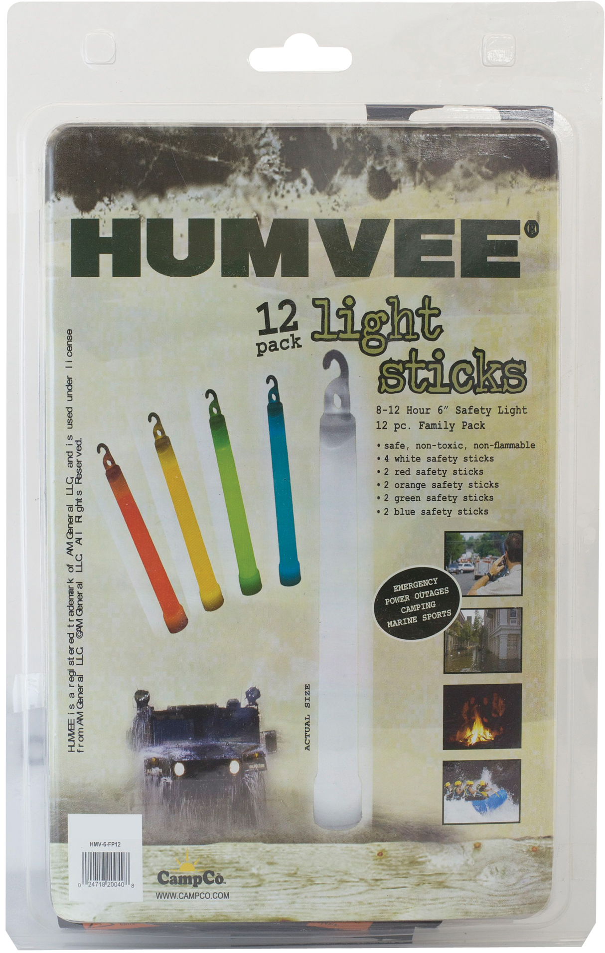 Humvee Adventure Gear HMV6FP10 Light Stick Family Pack Multi Color 6" Weather Proof 12 Lights