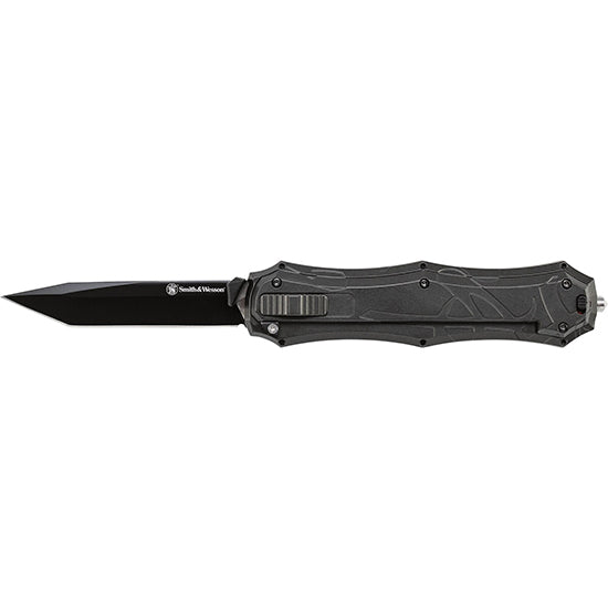 Smith & Wesson Finger Actuator 3.6" Black Tanto Blade, Black Aluminum Handle
