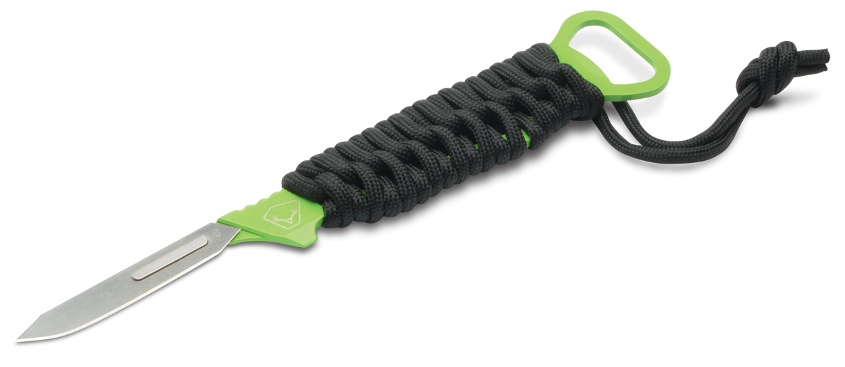 HME HMEKNSKRAB Skeleton Replace a Blade Fixed Skinner Plain Stainless Steel Blade/Black/Green Cord Wrapped Micarta Handle Includes 5 Replacement Blades/Sheath