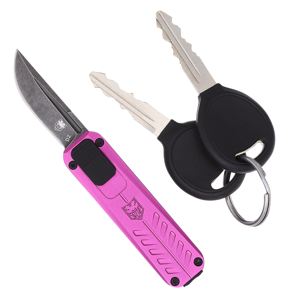 CobraTec Knives CALI928SBPURDNS California 928SB 1.75" OTF Drop Point Plain Stonewashed D2 Steel Blade/ Purple Anodized Aluminum Handle Includes Pocket Clip/Pouch