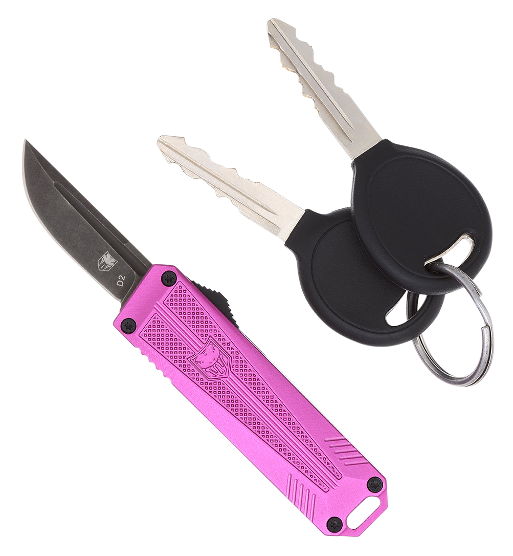 CobraTec Knives CALI929TBPURTNS California 929TB 1.75" OTF Tanto Plain Stonewashed D2 Steel Blade/ Purple Anodized Aluminum Handle Includes Pocket Clip/Pouch