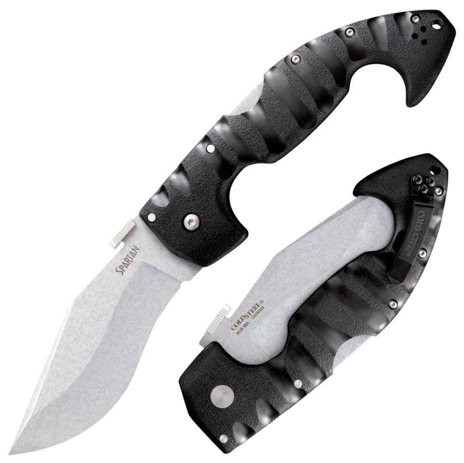 Cold Steel CS21ST Spartan4.50" Folding Plain Stone Washed Japanese AUS-10A SS Blade/Black Griv-Ex w/Steel Liners Handle Includes Pocket Clip