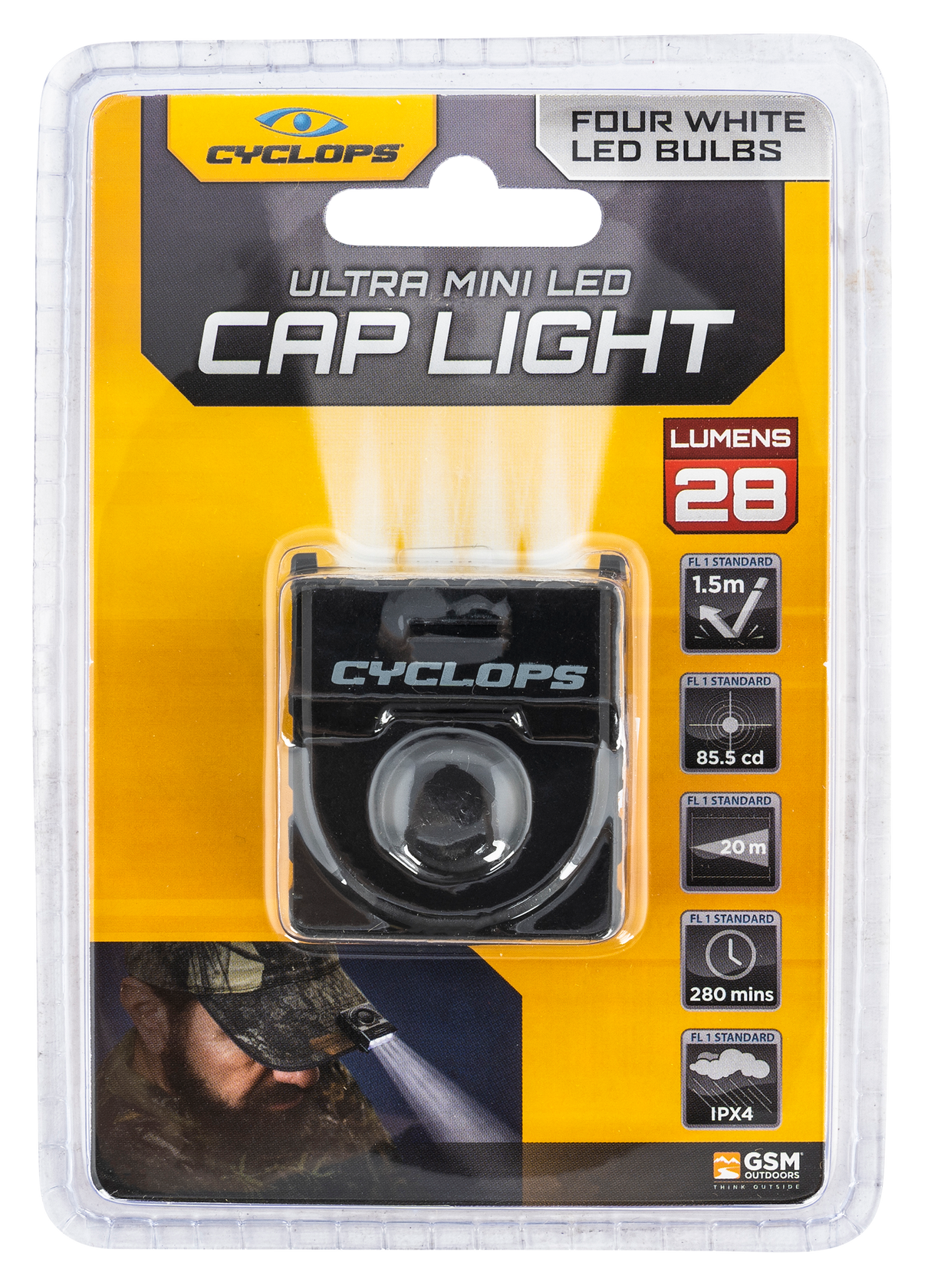 Cyclops CYCHCBLKW Hat Clip4 LED White LED Bulb Black Anodized 60 Meters Distance