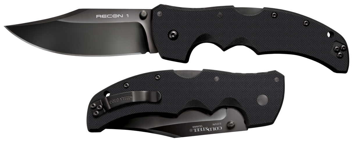 Cold Steel CS27BC Recon 1 4" Folding Clip Point Plain DLC Coated American S35VN Blade/Black G10 Handle Includes Pocket Clip