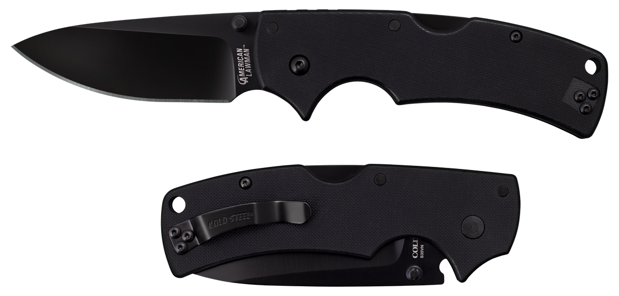 Cold Steel CS58B American Lawman 3.50" Folding Plain Drop Point Polished w/DLC Coating American S35VN Blade/Black Contoured G10 Handle