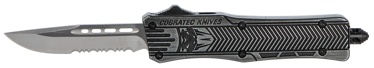 CobraTec Knives SSWCTK1SDS CTK-1Small 2.75" OTF Part Serrated D2 Steel Blade/Black Stonewashed Aluminum Handle Features Glass Breaker Includes Pocket Clip