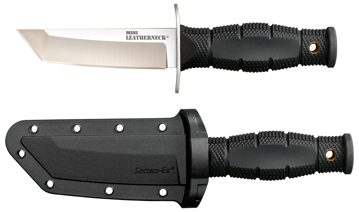 Cold Steel CS39LSAA LeatherneckMini 3.50" Fixed Tanto Plain Satin 8Cr13MoV SS Blade/3.25" Black Deep Checkered w/Double Quillon Guard Kray-Ex Handle Includes Sheath