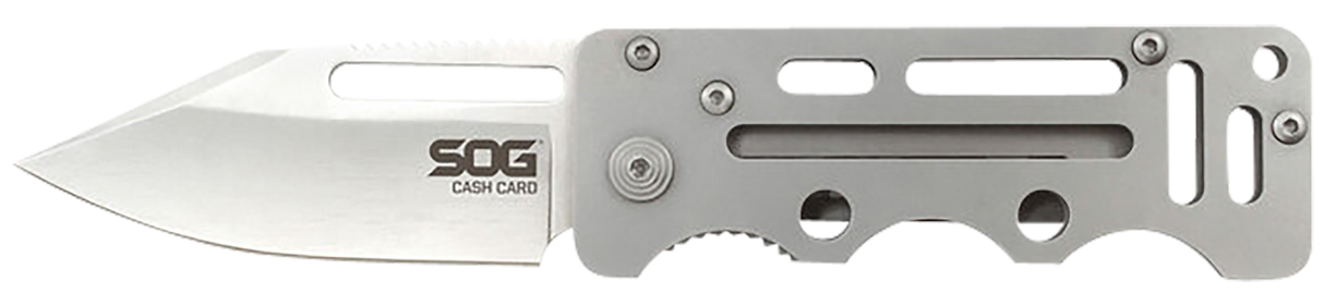 S.O.G SOGEZ1CP Cash Card2.75" Folding Clip Point Satin 8Cr13MoV SS Blade/ Silver Skeletonized Stainless Steel Handle