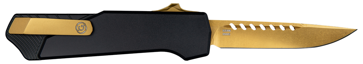 Southern Grind SG12031020 Arachnid3.20" OTF Drop Point Plain Bronze PVD Coated S35VN SS Blade Black Aluminum Handle Features Blood Groove on Blade Includes Pocket Clip