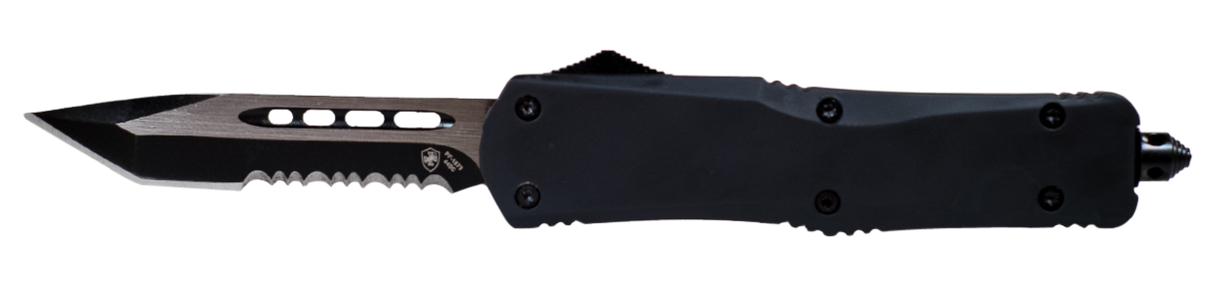 Templar Knife SBR431 Black Rubber Gen II Small 2.69" OTF Dagger Part Serrated Black Oxide Stonewashed 440C SS Blade/ 4.31" Black Rubber/Aluminum Handle Features Glass Breaker Includes Pocket Clip/Sheath