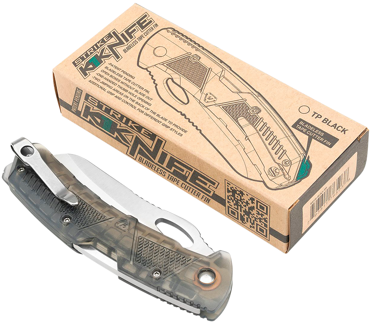 Strike Industries K1TP K13.51" Folding Plain AUS-8A SS Blade Smoke Textured Polymer Handle Includes Pocket Clip