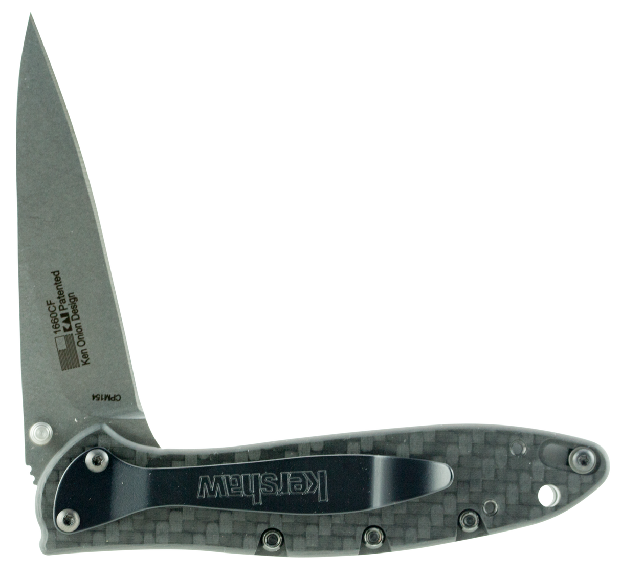 Kershaw 1660CF Leek3" Folding Drop Point Plain Stonewashed CPM 154 SS Blade Black Carbon Fiber Handle Includes Pocket Clip