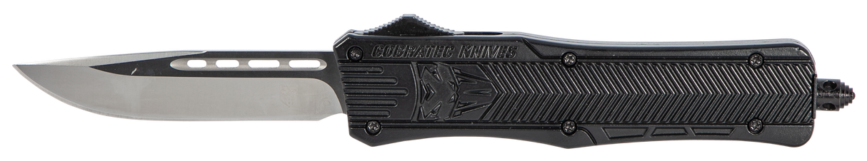 CobraTec Knives MBCTK1MDNS CTK-1Medium 3" OTF Drop Point Plain D2 Steel Blade/Black Aluminum Handle Features Glass Breaker Includes Side Button