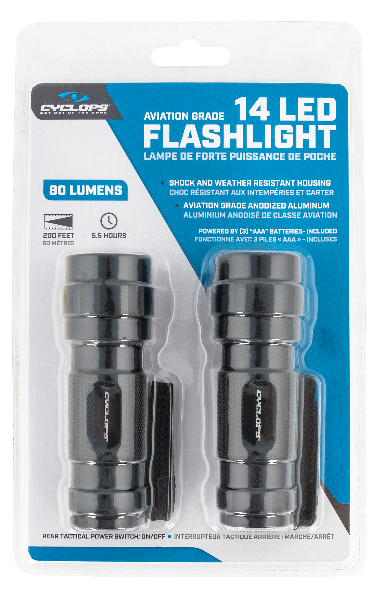 Cyclops 14 LED Flashlight with AAA Battery Aluminum Black Package of 2