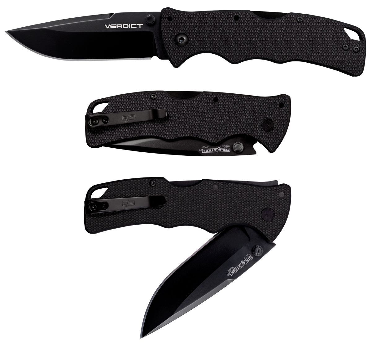 Cold Steel CSFLC3SP10A Verdict3" Folding Spear Point Plain Black Matte AUS-10A SS Blade/Black G10 Handle Includes Belt Clip