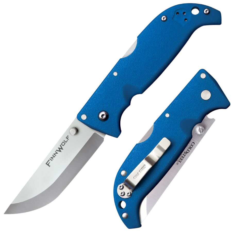 Cold Steel CS20NPG Finn Wolf 3.50" Folding Straight Back Plain Satin Polished AUS-8A SS Blade/Blue Griv-Ex Handle Includes Pocket Clip