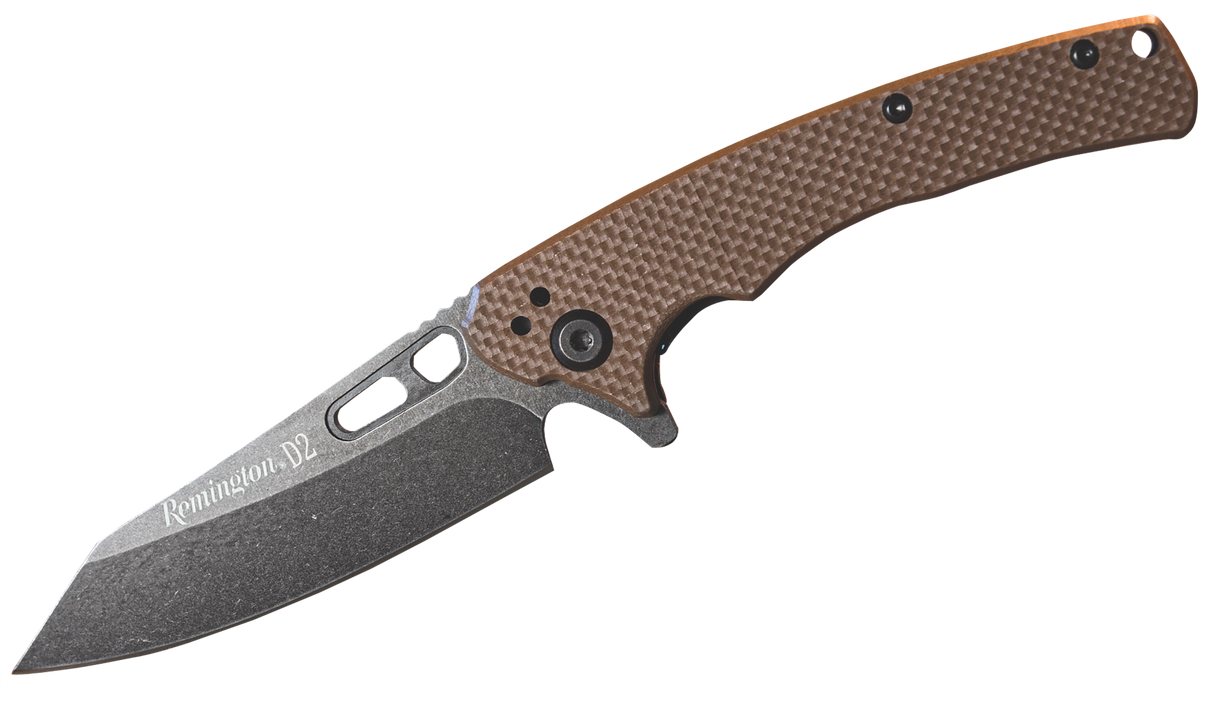 Remington Accessories 15664 EDCFolding Caper Stonewashed D2 Steel Blade Tan G10 Handle Includes Pocket Clip