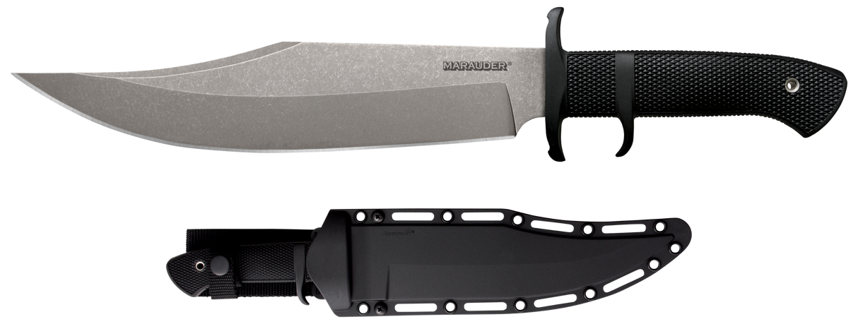 Cold Steel CS39LSWBA Marauder9" Fixed Bowie Plain Stone Washed AUS-8A SS Blade/Black Kray-Ex Handle Includes Sheath