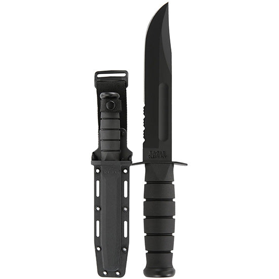 Ka-Bar 1214 Fighting/Utility7" Fixed Clip Point Serrated Black 1095 Cro-Van Blade Black Kraton G Handle Includes Sheath