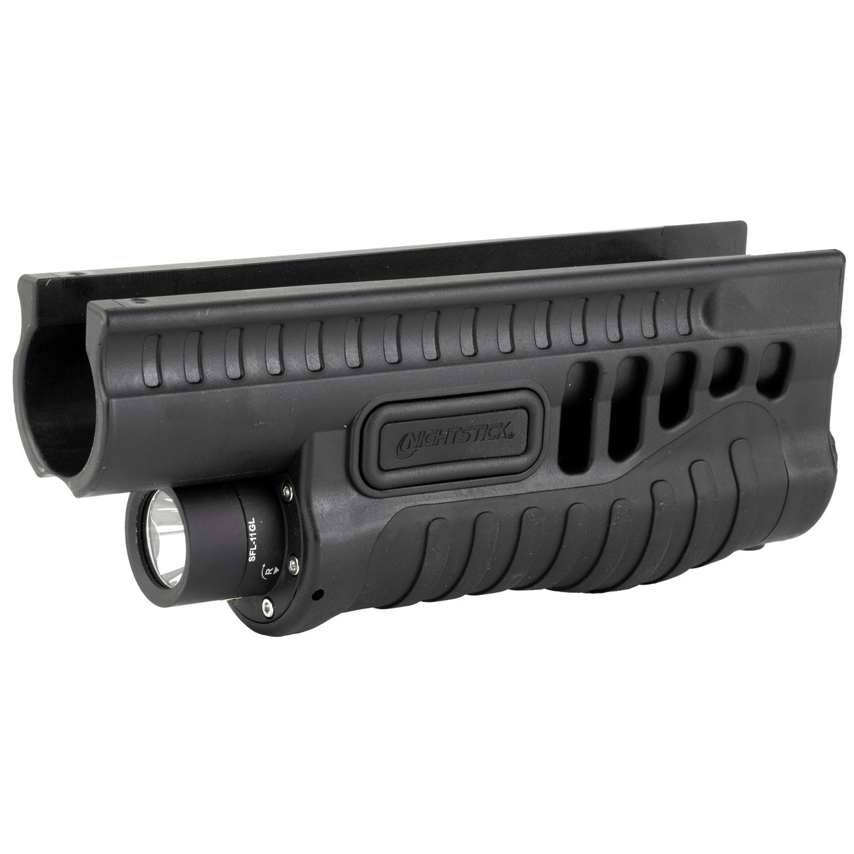 Nightstick SFL11GL SFL Forend Light/Laser Black Nylon w/Over-Molded Grip Mossberg 500/590/590A1/Shockwave 1200 Lumens White LED Bulb/ Green Laser 203 Meters Beam
