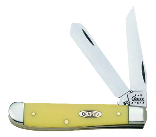 Case 00029 TrapperMini 2.70"/2.75" Folding Clip Point/Spey Plain Tumble Polish Chrome Vanadium Steel Blade/Smooth Yellow Synthetic Handle