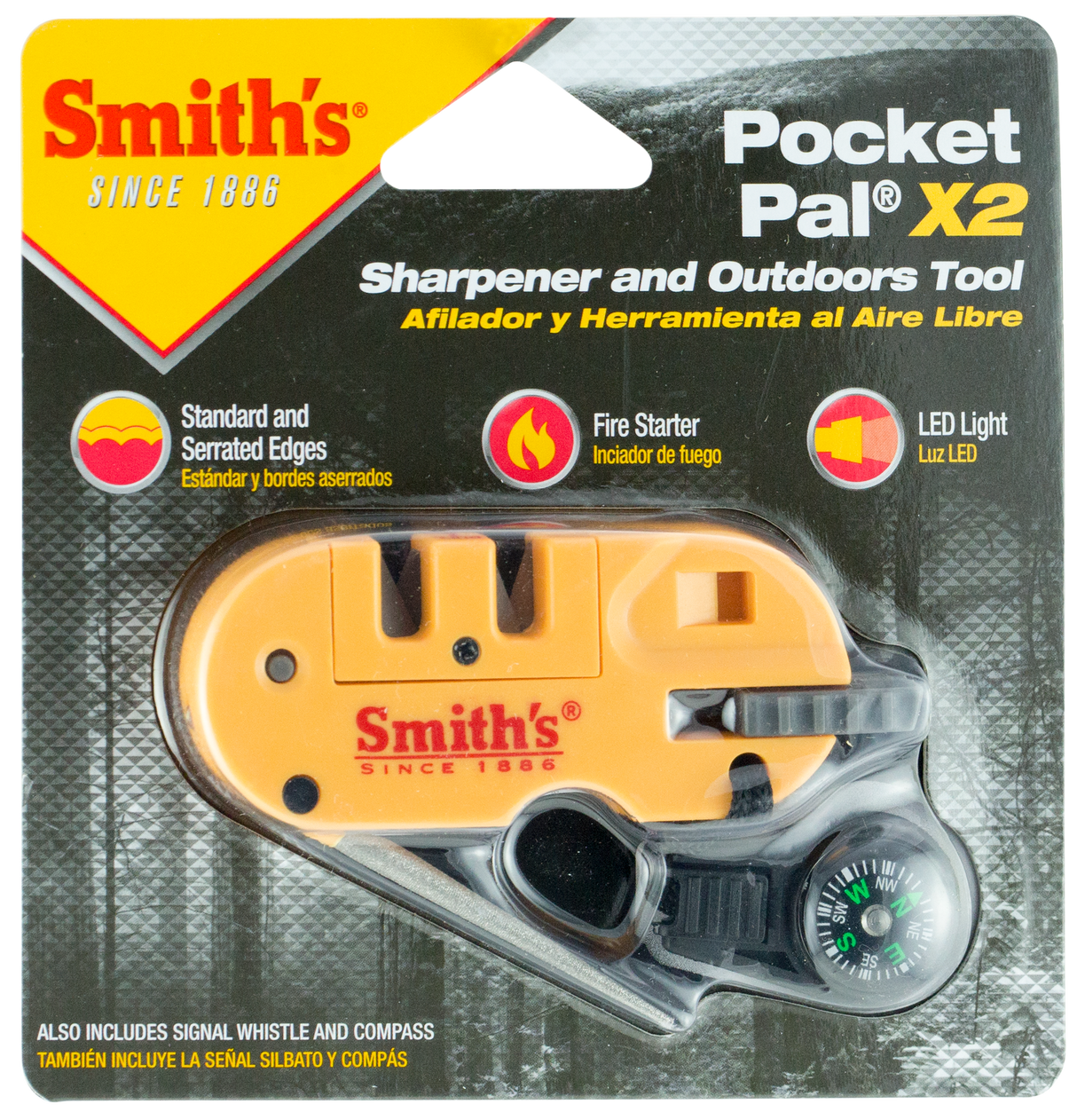 Smiths Products 50364 Pocket Pal X2 Sharpener and Outdoor Tool Hand Held Fine/Medium/Coarse Carbide, Ceramic, Diamond Sharpener Plastic Handle Yellow