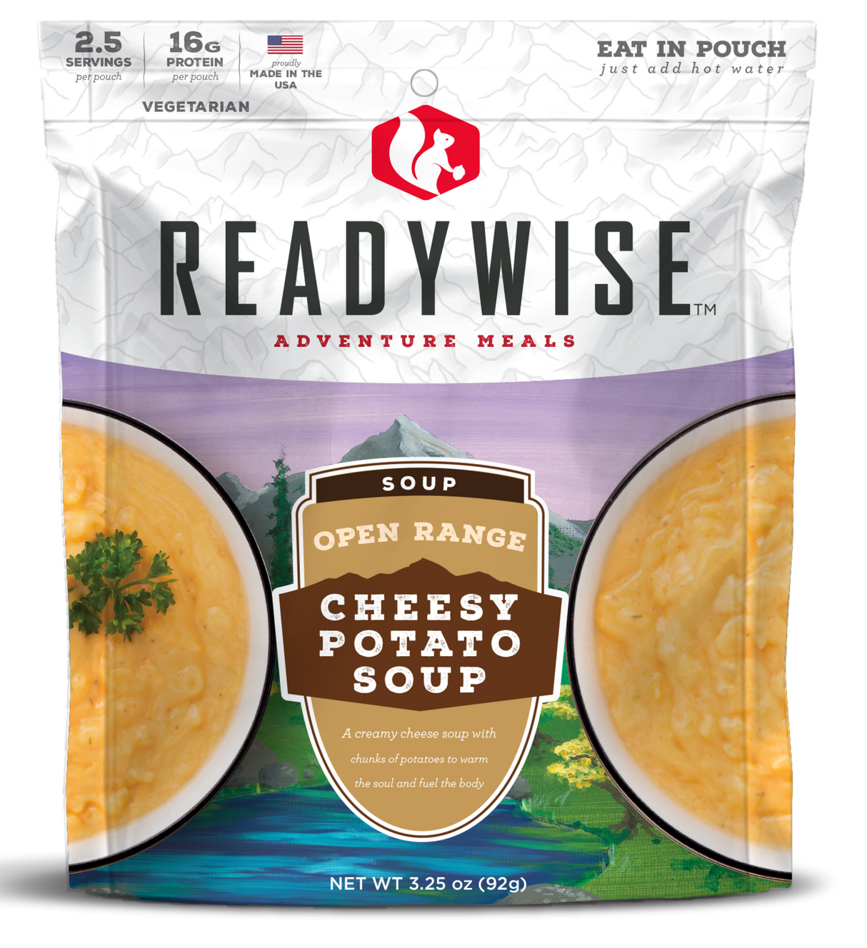 ReadyWise RW05010 Outdoor Food Kit Open Range Cheesy Potato Soup 2.5 Servings In A Resealable Pouch, 6 Per Case