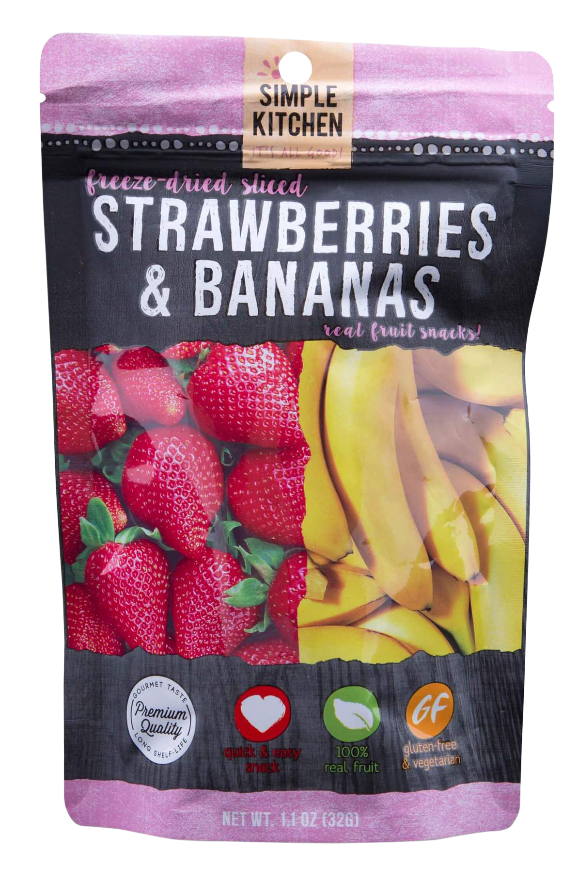 ReadyWise SK05009 Simple Kitchen Freeze Dried Fruit Strawberry & Bananas 1 Serving Pouch 6 Per Case
