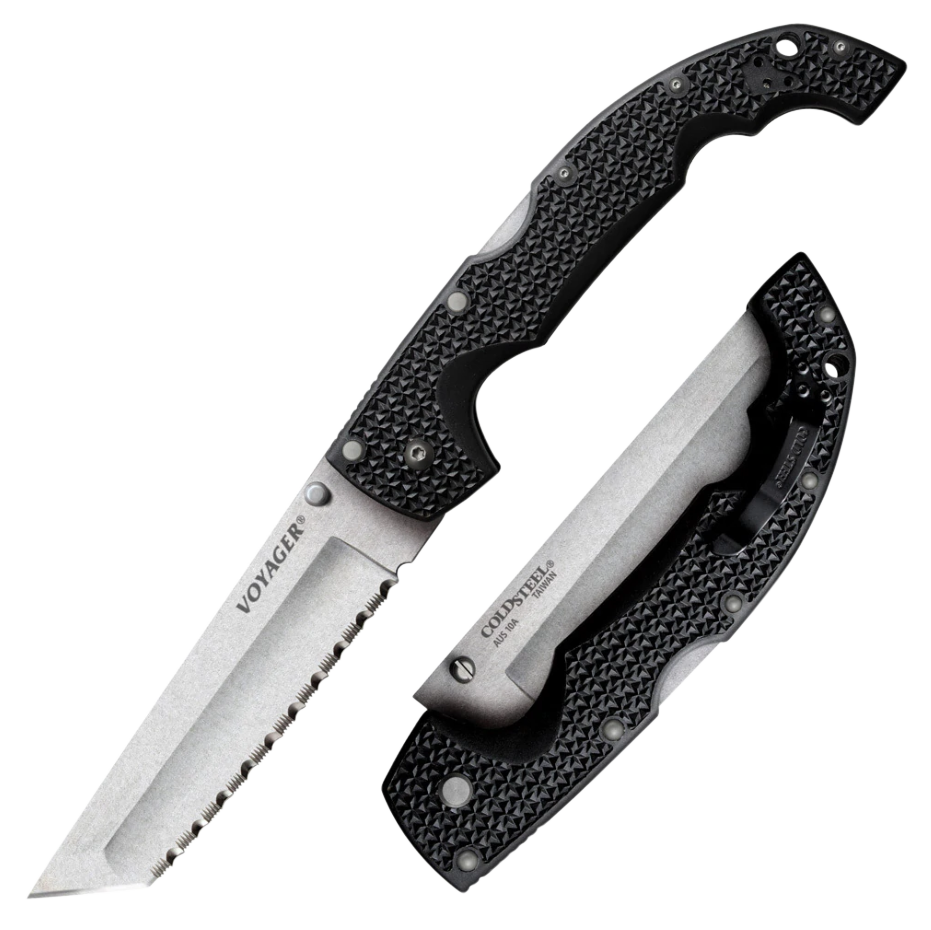 Cold Steel CS29AXTS Voyager XL 5.50" Folding Tanto Serrated AUS-10A SS Blade/Black Griv-Ex w/Aluminum Liners Handle Includes Pocket Clip