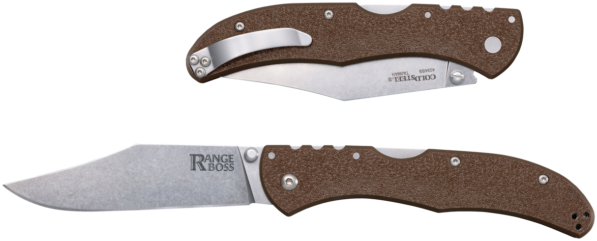 Cold Steel CS20KR9 Range BossFolding Clip Point Plain Stonewashed 4034 SS Blade/5.25" Flat Dark Earth Zy-Ex Handle