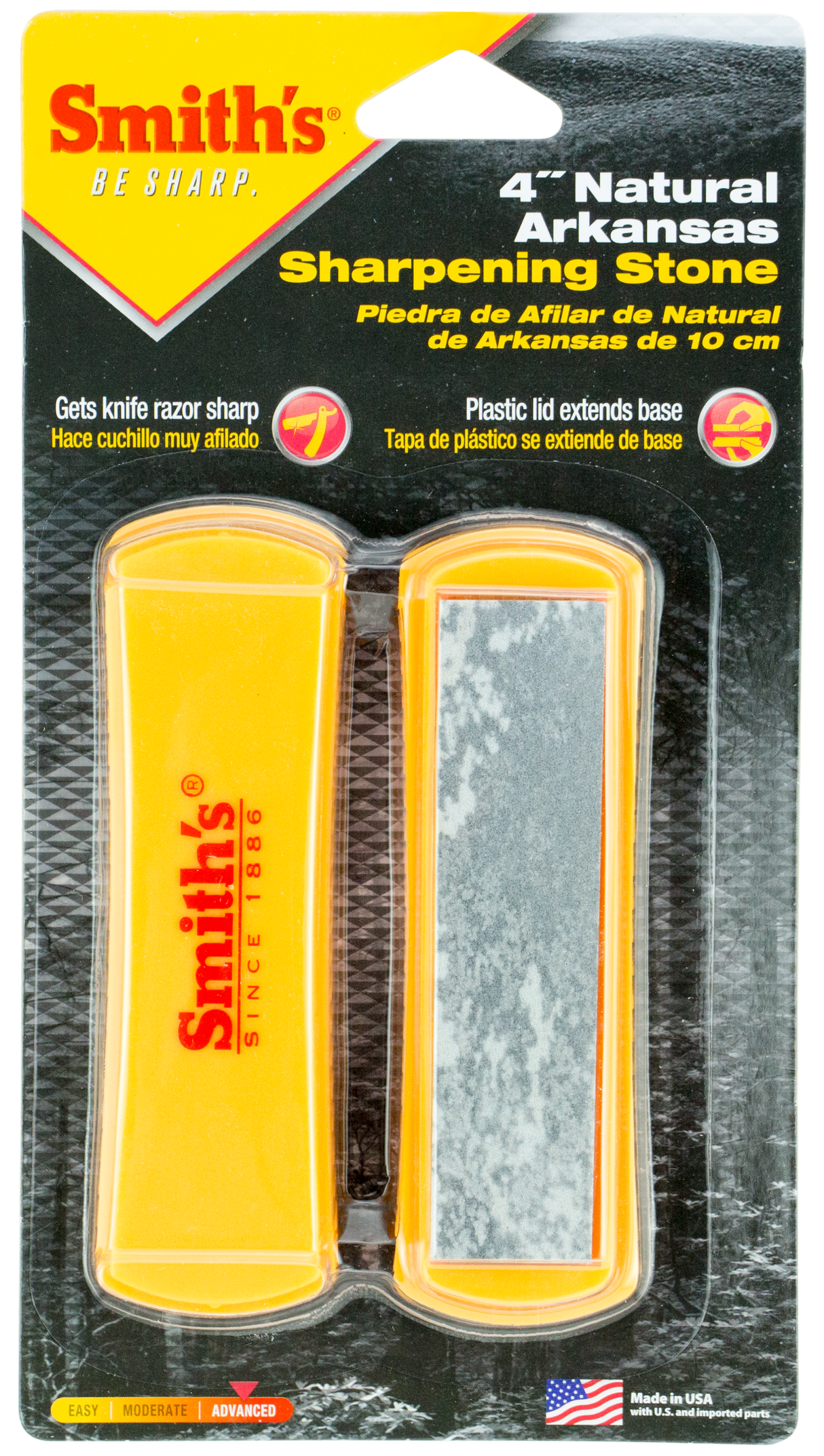 Smiths Products 50556 Arkansas Sharpening Stone Hand Held 4" Ceramic Stone Sharpener Plastic Handle White/Yellow