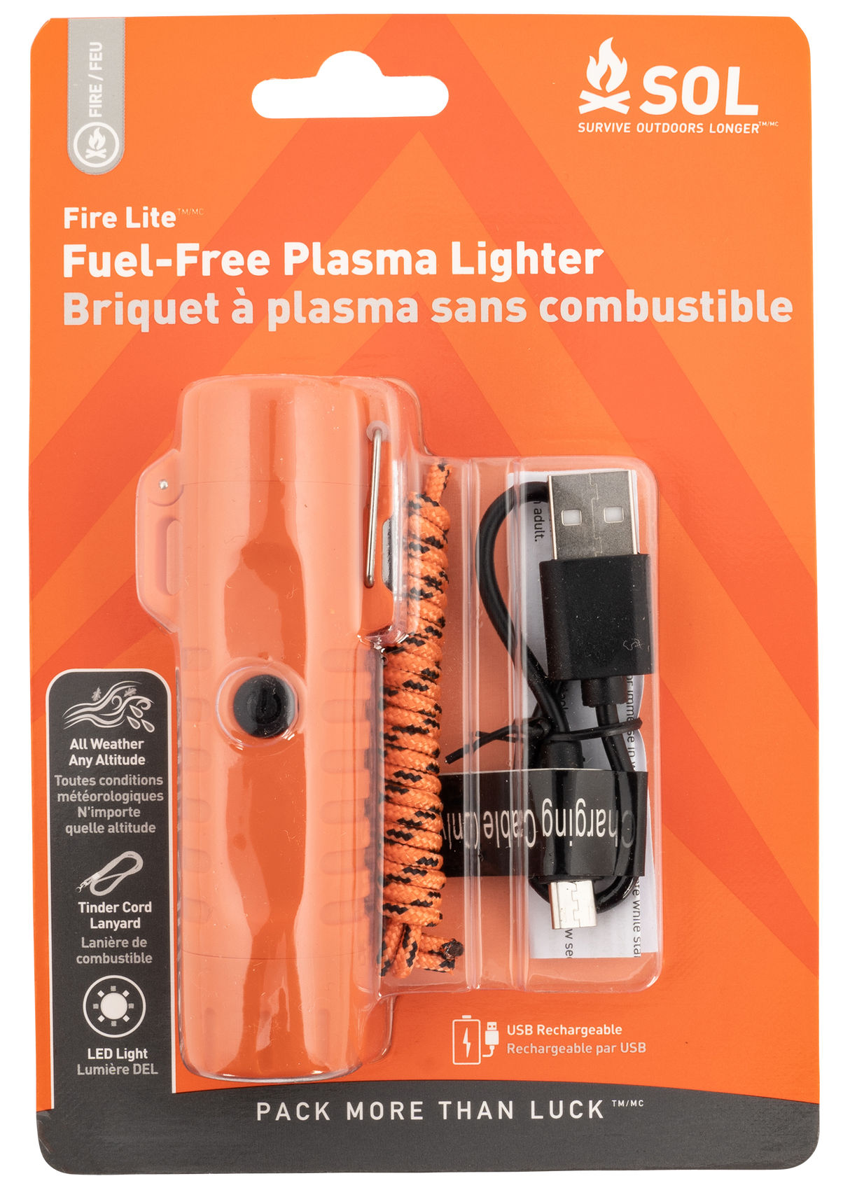 Survive Outdoors LongerFire Lite Fuel Free Lighter Orange Includes USB Cable / Lanyard