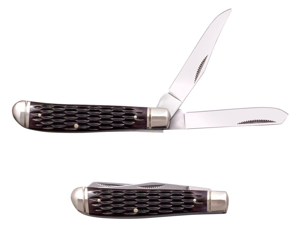 Cold Steel CSFLMTRPRJ TrapperMini 2.60"/2.70" Folding Clip/Spey Plain 3Cr13MoV SS Blade/Brown Jigged w/Polished Bolsters Bone Handle